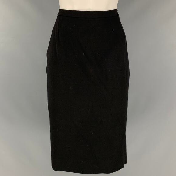 DONNA KARAN Size 8 Black Wool Lycra Pencil Mid-Calf Skirt - Picture 1 of 3